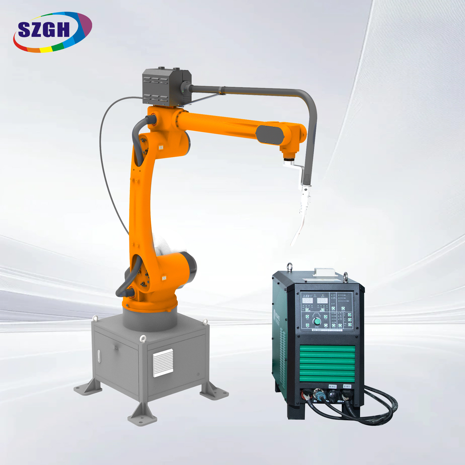 The SZGH-Robot H1600-6C stands out as a high-performance MIG welding machine, engineered to function as both an aluminum welding robot and a carbon steel welding robot. With its 6-axis articulated arm, 1500 mm reach, and ±0.05 mm repeatability, this robotic arm offers the precision, flexibility and reliability required for automated welding tasks in modern manufacturing environments.
This system is highly suitable for applications including aluminium tube fabrication, structural carbon steel welding, automated welding cells, and production lines that require consistent quality and high throughput.